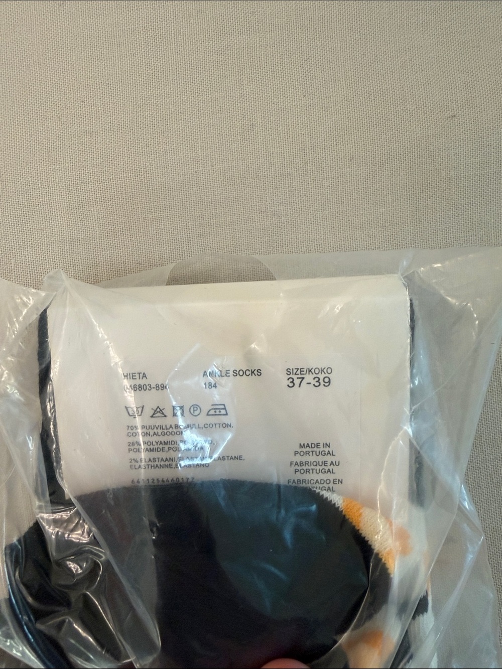 Marimekko Men's Black, White & Orange Floral Crew Socks - Picture 2 of 2